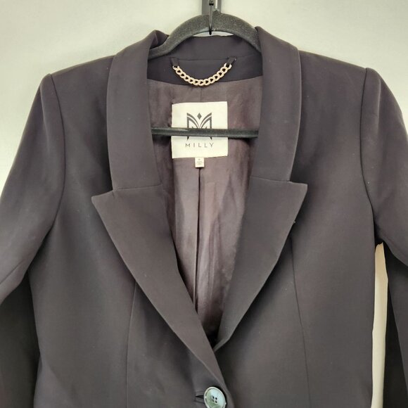 Milly Black Blazer Jacket Longline Cocktail Career Professional Modern Women's 4 - Picture 3 of 6